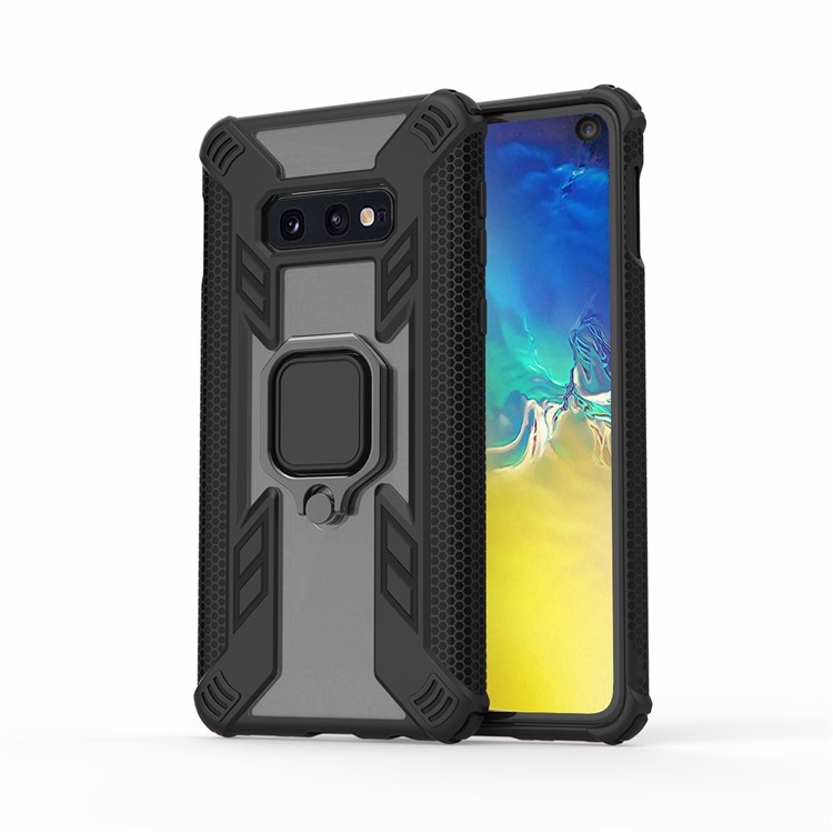 Warrior Style Rotating Ring Kickstand PC+TPU Phone Shell for Samsung Galaxy S10e - Black-10