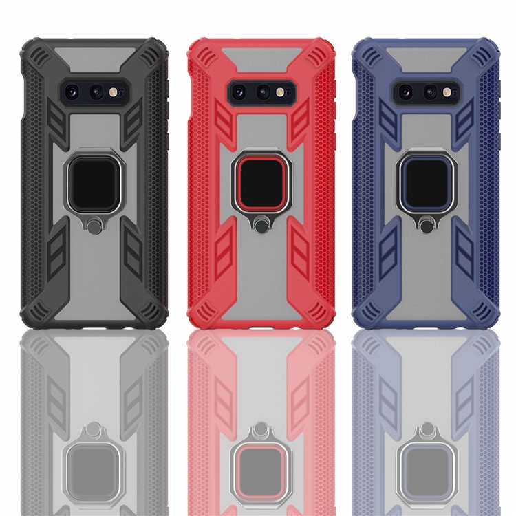 Warrior Style Rotating Ring Kickstand PC+TPU Phone Shell for Samsung Galaxy S10e - Black-11