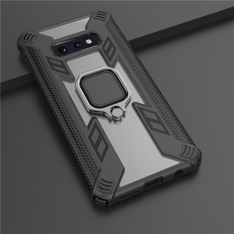 Warrior Style Rotating Ring Kickstand PC+TPU Phone Shell for Samsung Galaxy S10e - Black-2