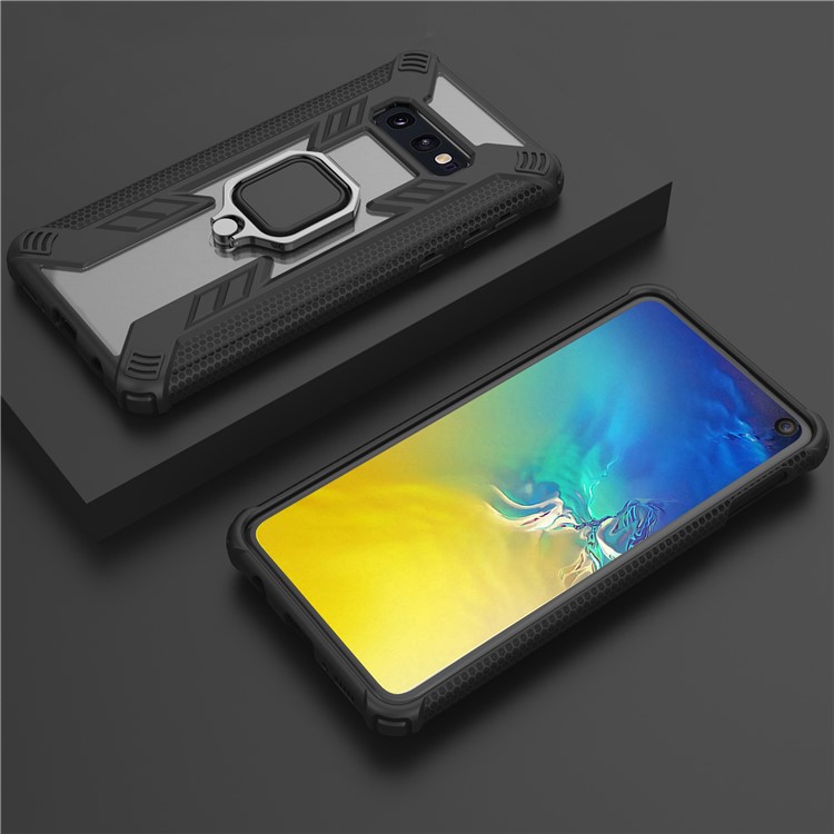 Warrior Style Rotating Ring Kickstand PC+TPU Phone Shell for Samsung Galaxy S10e - Black-4