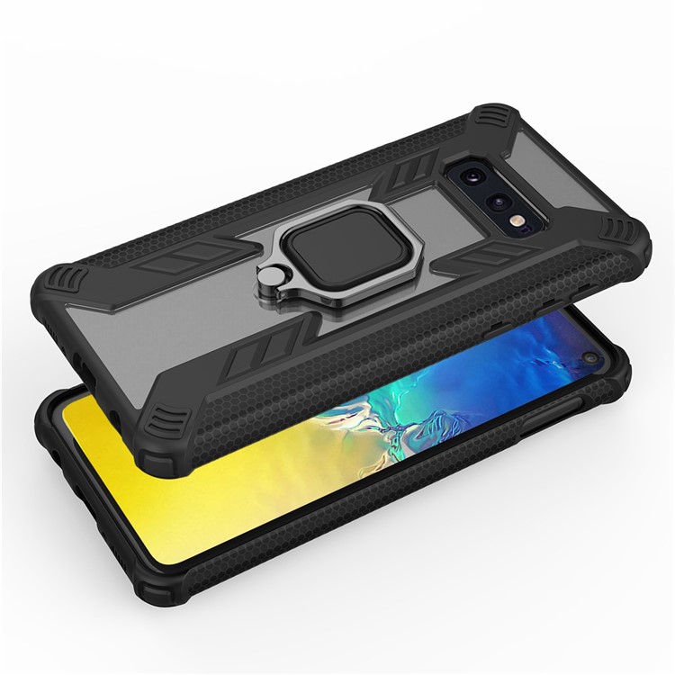 Warrior Style Rotating Ring Kickstand PC+TPU Phone Shell for Samsung Galaxy S10e - Black-8