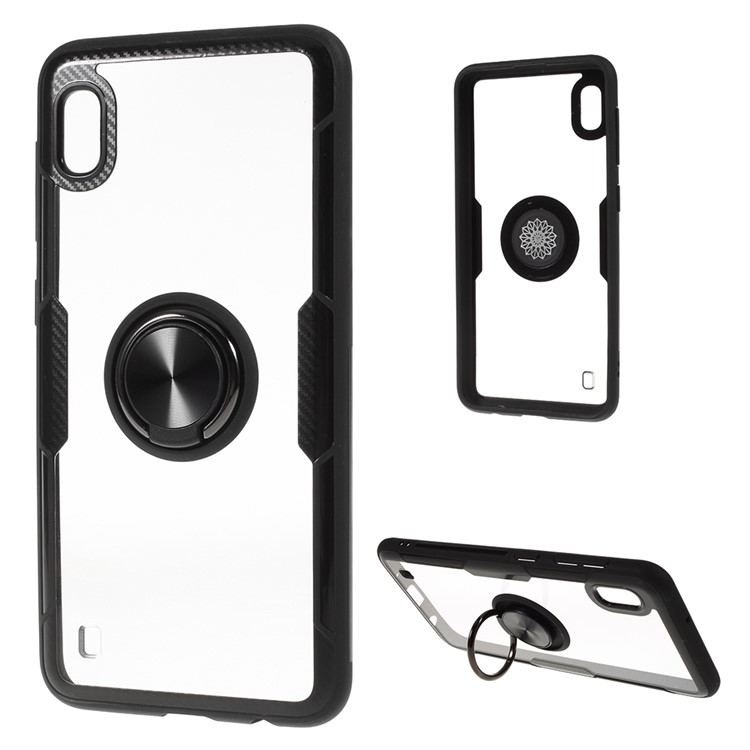 Clear Finger Ring Kickstand TPU + PC + Metal Back Case for Samsung Galaxy A10 - All Black-1