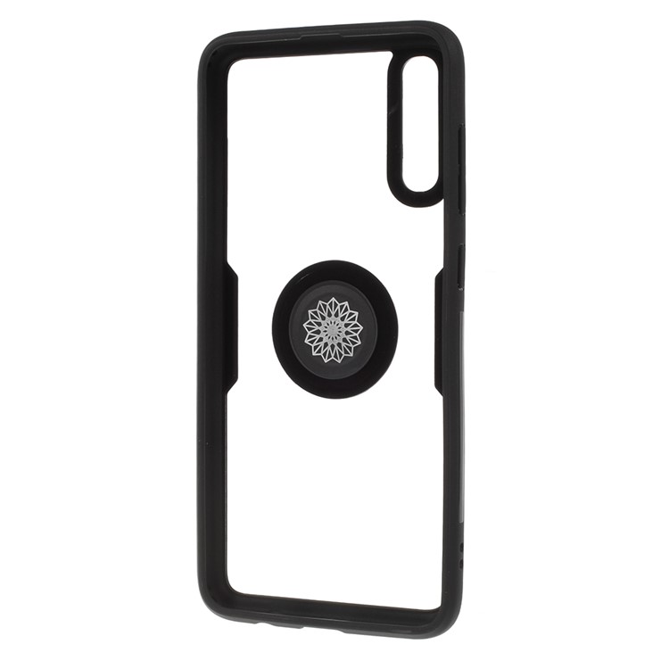 Clear Finger Ring Kickstand TPU + PC + Metal Back Case for Samsung Galaxy A70 - All Black-2