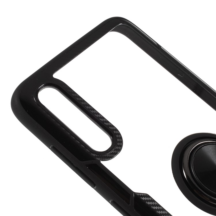 Clear Finger Ring Kickstand TPU + PC + Metal Back Case for Samsung Galaxy A70 - All Black-3