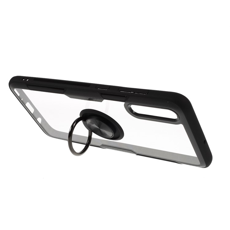 Clear Finger Ring Kickstand TPU + PC + Metal Back Case for Samsung Galaxy A70 - All Black-5