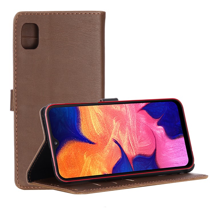 Leather Wallet Stand Cell Phone Cover for Samsung Galaxy A10e - Coffee-1