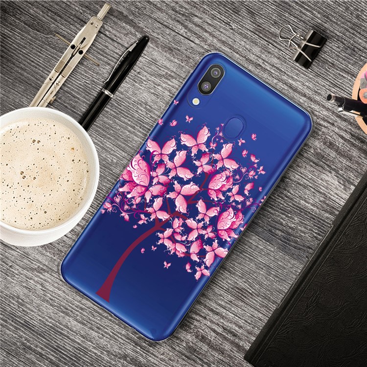 Pattern Printing Clear TPU Cell Phone Shell for Samsung Galaxy A40 - Butterfly and Tree-1