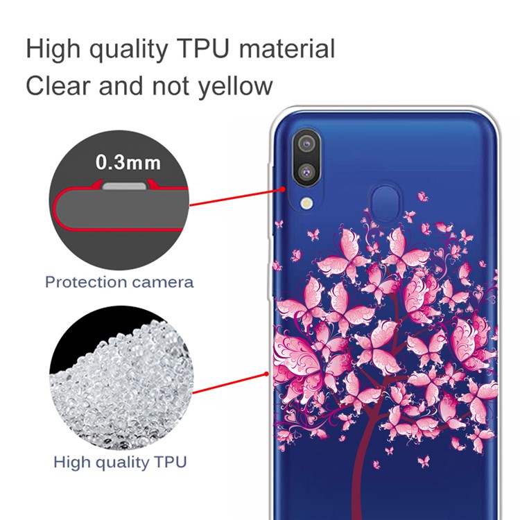 Pattern Printing Clear TPU Cell Phone Shell for Samsung Galaxy A40 - Butterfly and Tree-2