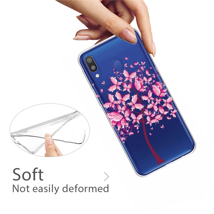 Pattern Printing Clear TPU Cell Phone Shell for Samsung Galaxy A40 - Butterfly and Tree-3