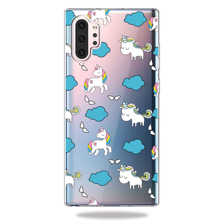 Pattern Printing Clear TPU Cell Phone Case Cover for Samsung Galaxy Note 10 Pro - Unicorn and Clouds-4