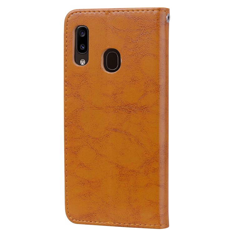 HAT PRINCE Vintage Style Oil Wax Leather Wallet Stand Phone Casing for Samsung Galaxy A20e - Brown-3