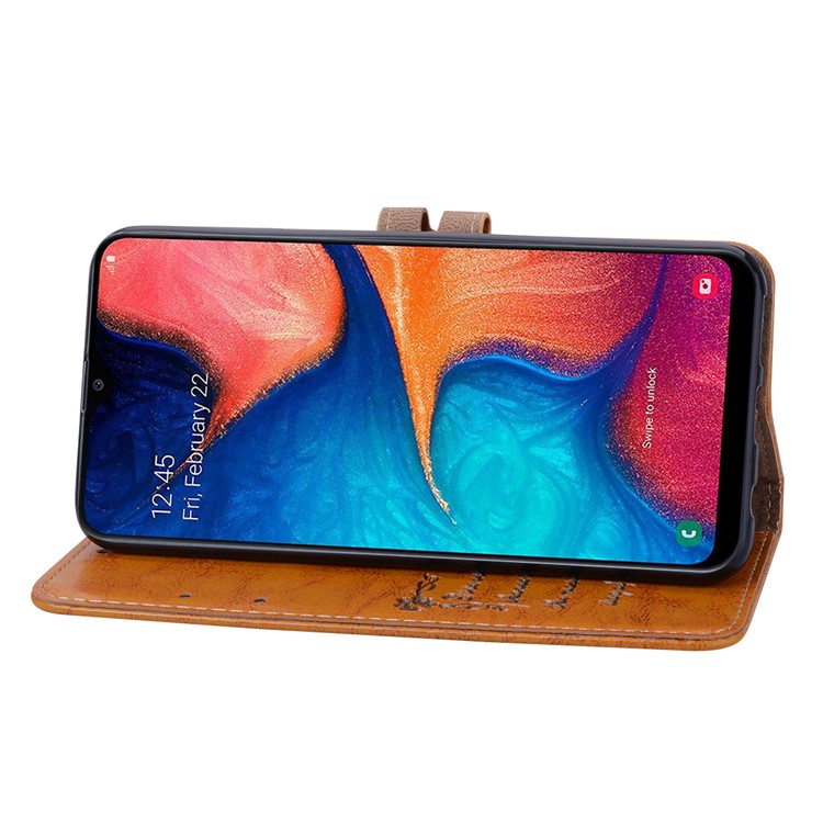 HAT PRINCE Vintage Style Oil Wax Leather Wallet Stand Phone Casing for Samsung Galaxy A20e - Brown-5