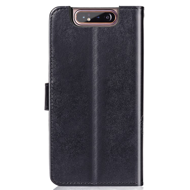 HAT PRINCE Imprint Four-leaf Wallet Stand Leather Casing for Samsung Galaxy A80 - Black-3