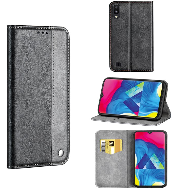 

Auto-absorbed Business Style Bi-color Leather Cover Stand Case with Card Slot for Samsung Galaxy M10 - Grey, Galaxy M10