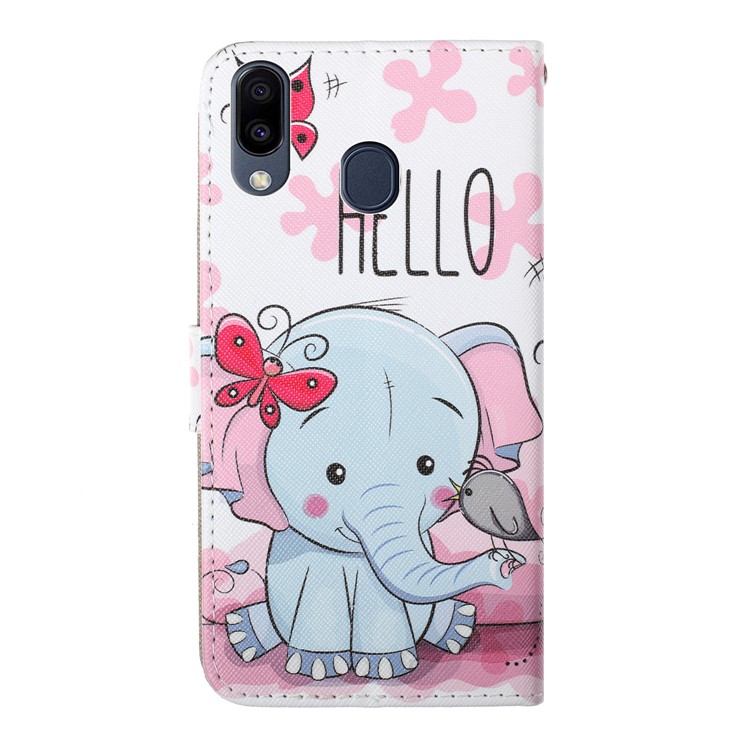 Pattern Printing Leather Wallet Case for Samsung Galaxy A20/A30 - Elephant-2