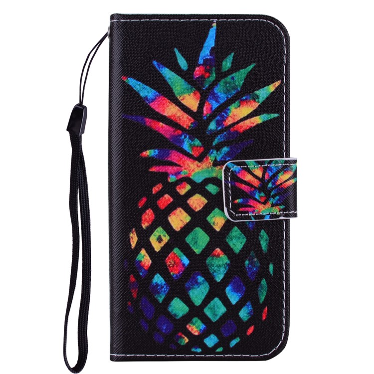 

Pattern Printing Wallet Leather Stand Case for Samsung Galaxy M10 - Colorized Pineapple, Galaxy M10