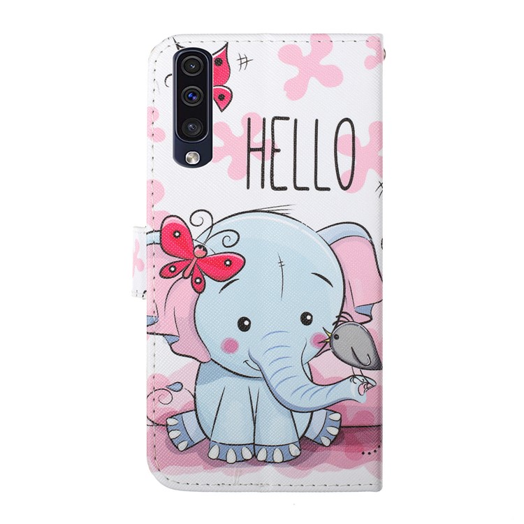 Pattern Printing Leather Wallet Case for Samsung Galaxy A50 - Elephant-2