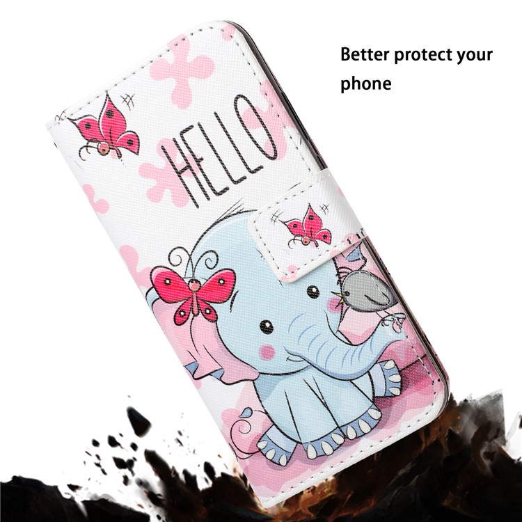 Pattern Printing Leather Wallet Case for Samsung Galaxy A50 - Elephant-8