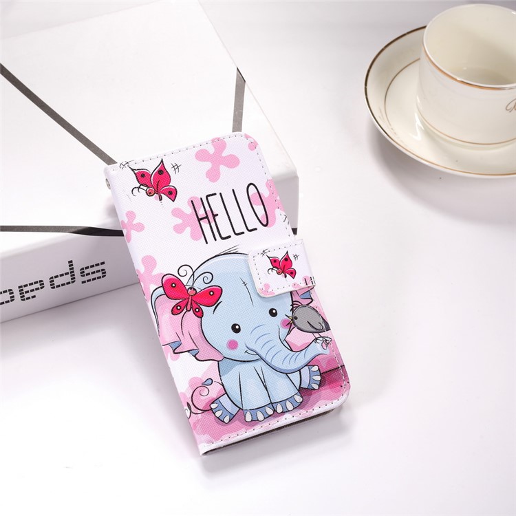 Pattern Printing Flip Leather Wallet Stand Phone Shell for Samsung Galaxy J4 Plus - Elephant-12