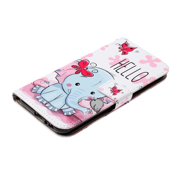 Pattern Printing Flip Leather Wallet Stand Phone Shell for Samsung Galaxy J4 Plus - Elephant-3