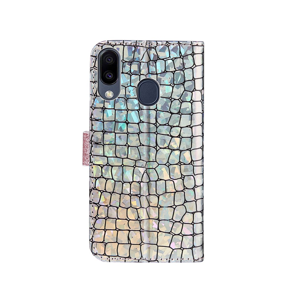 Crocodile Texture + Flash Powder Leather Wallet Stand Case for Samsung Galaxy A20/A30 - Rose Gold-3
