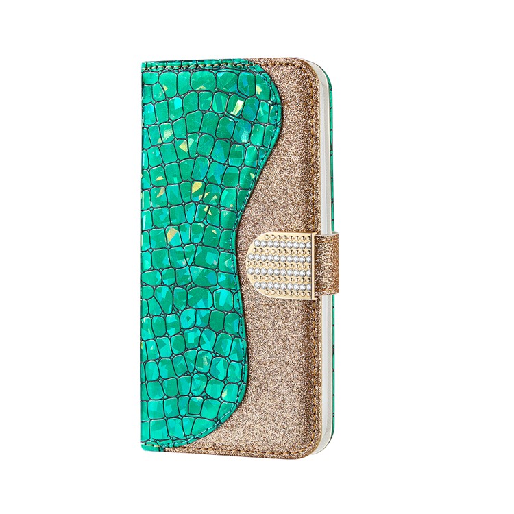 Crocodile Skin Glittery Powder Splicing Wallet Leather Case for Samsung Galaxy A40 - Green-2