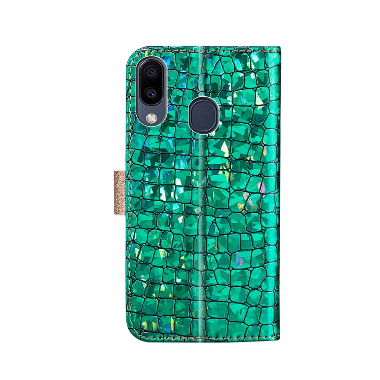 Crocodile Skin Glittery Powder Splicing Wallet Leather Case for Samsung Galaxy A40 - Green-3