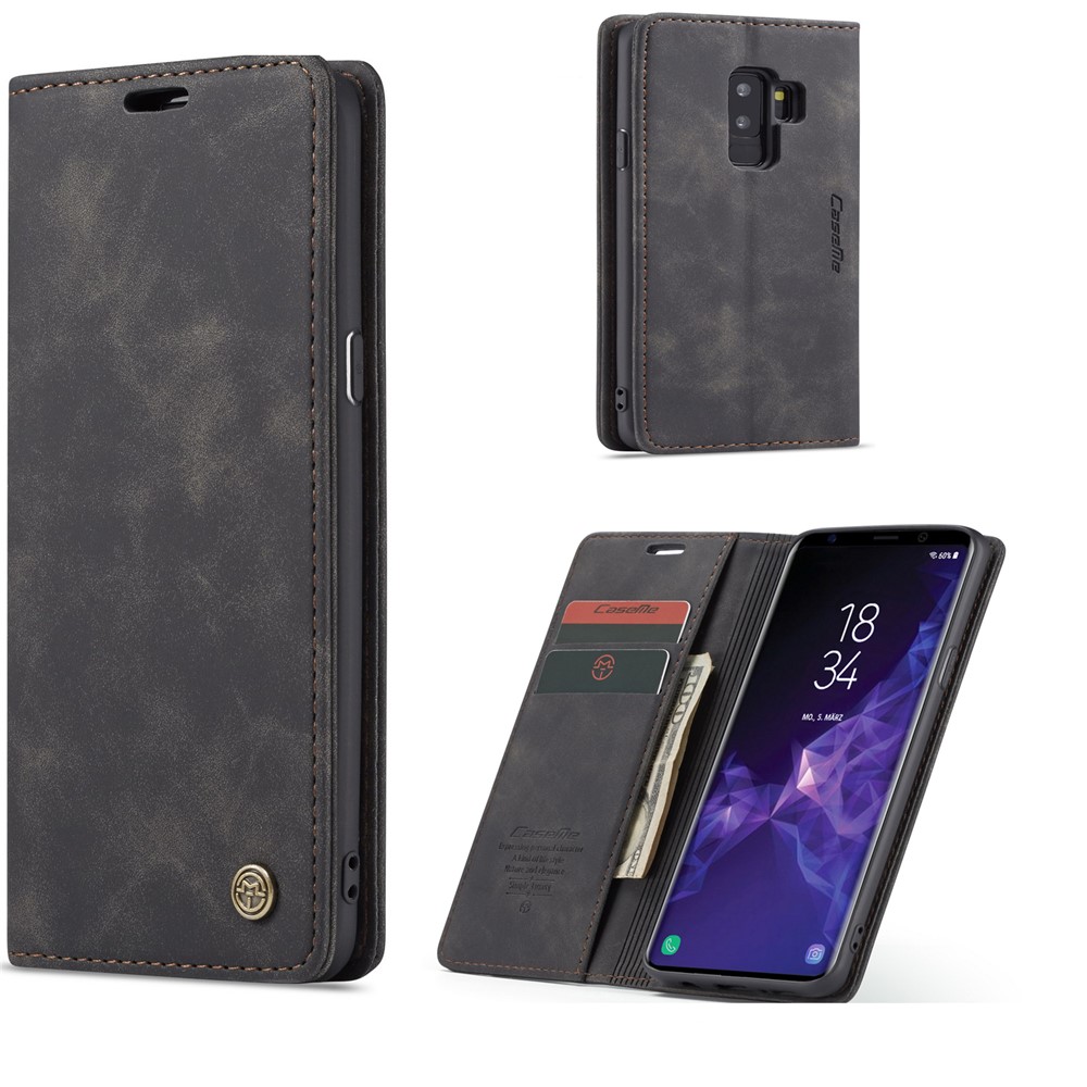 Caseme 013 Serie Auto-absorbiertes Lederbrieftaschenhülle Für Samsung Galaxy S9+ - Schwarz