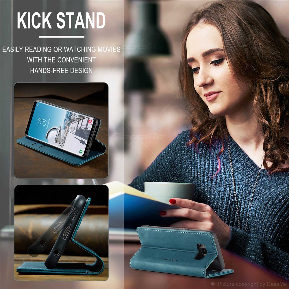 CASEME 013 Series Auto-absorbed Leather Wallet Stand Phone Case Cover for Samsung Galaxy S8 G950 - Blue-7