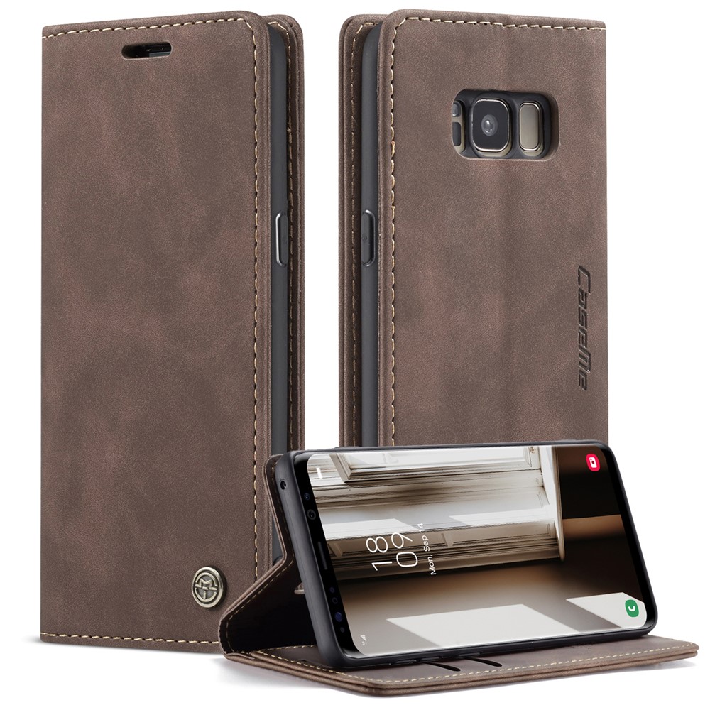 CASEME 013 Series Auto-absorbed Leather Wallet Stand Phone Case Cover for Samsung Galaxy S8 G950 - Coffee
