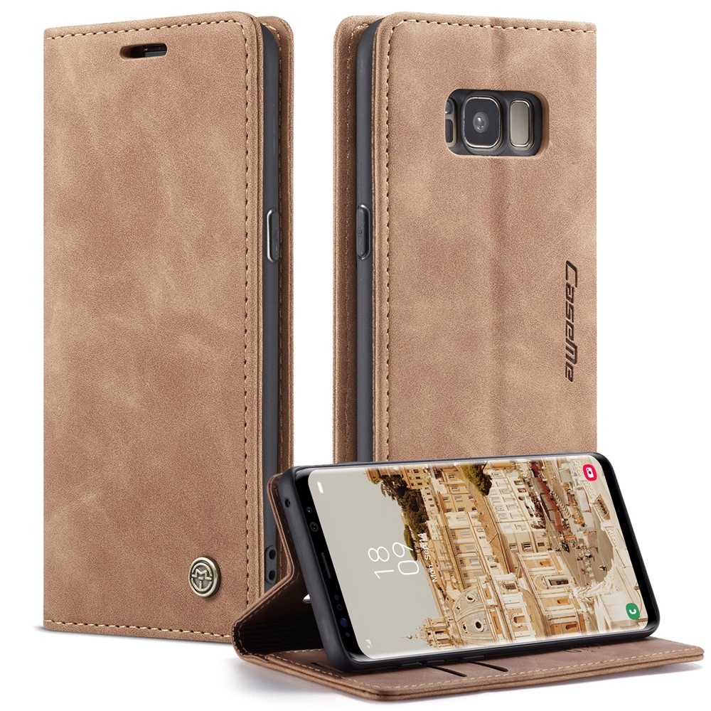 CASEME 013 Series Auto-absorbed Leather Wallet Stand Phone Case Cover for Samsung Galaxy S8 G950 - Brown