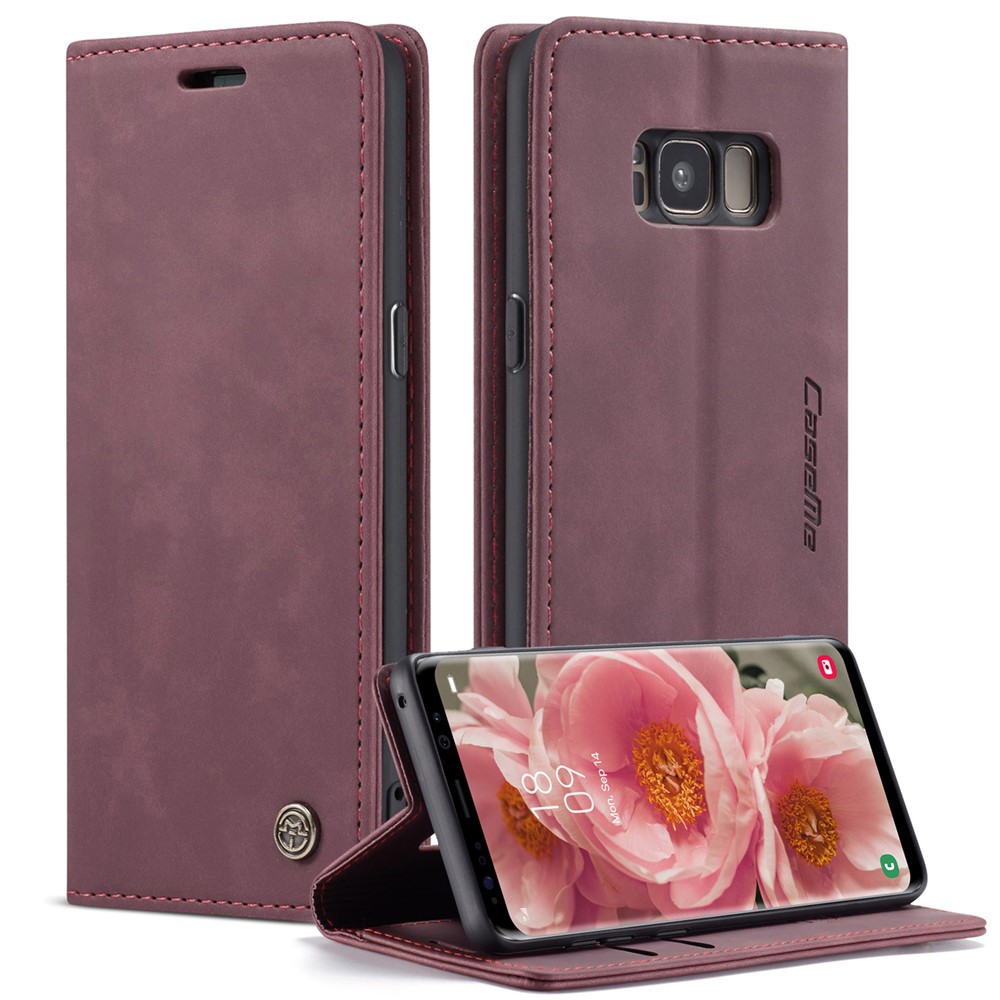 CASEME 013 Series Auto-absorbed Leather Wallet Stand Phone Case Cover for Samsung Galaxy S8 G950 - Wine Red