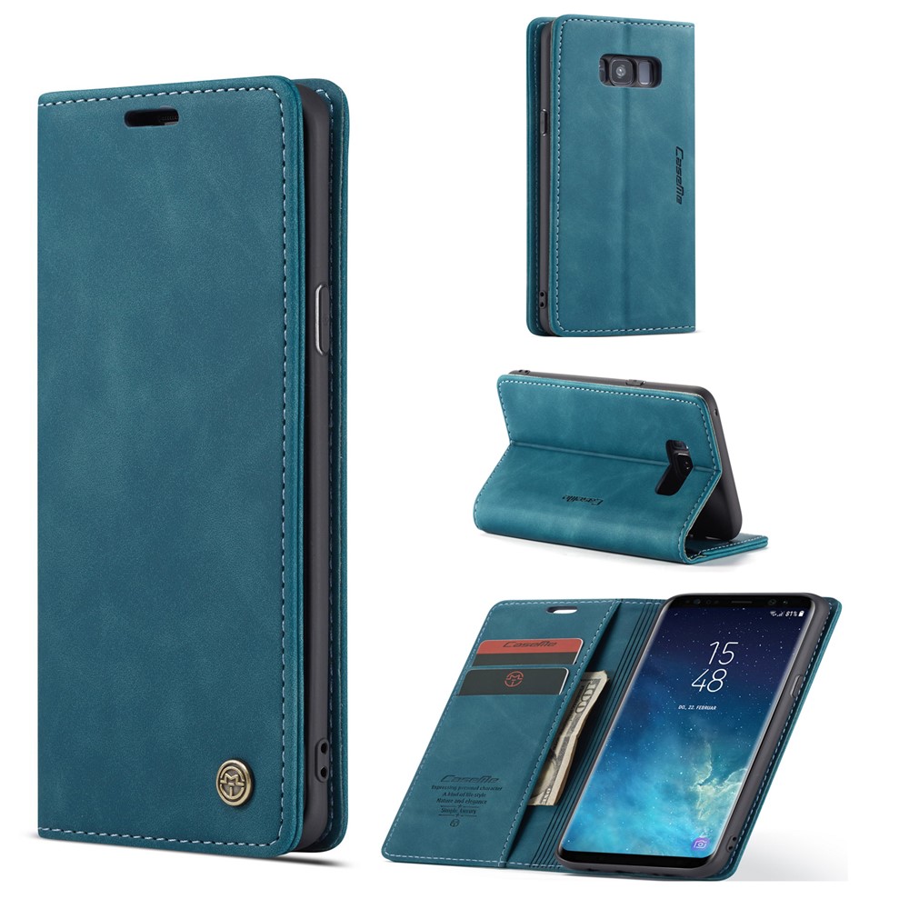 CASEME 013 Series Auto-absorbierte Lederwallet-Stand-Shell Für Samsung Galaxy S8 Plus G955 - Blau