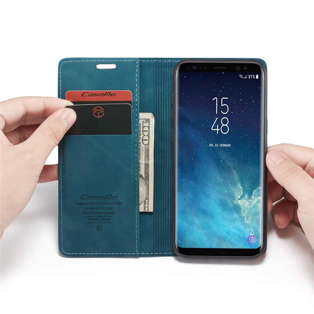 CASEME 013 Series Auto-absorbierte Lederwallet-Stand-Shell Für Samsung Galaxy S8 Plus G955 - Blau