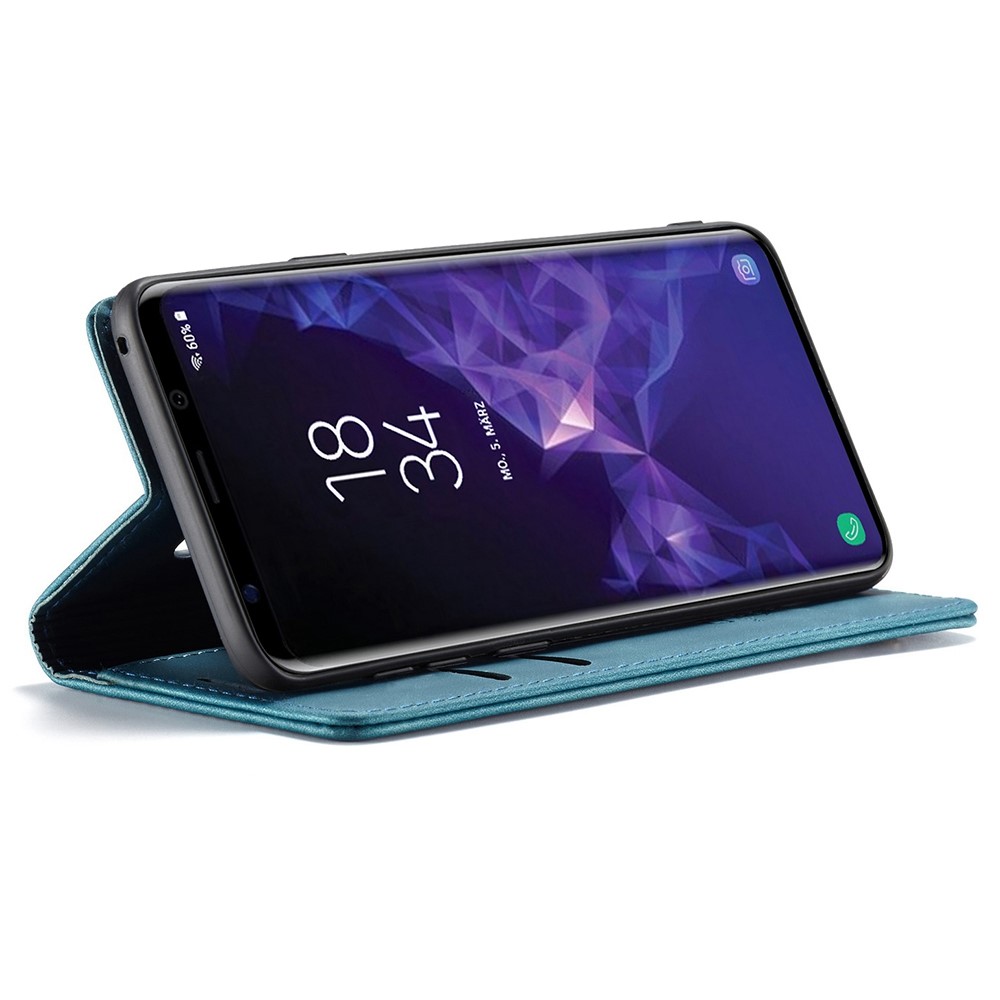 Caseme 013 Serie Auto-absorbido de Cuero de Cuero Stand Case Para Samsung Galaxy S9 G960 - Azul