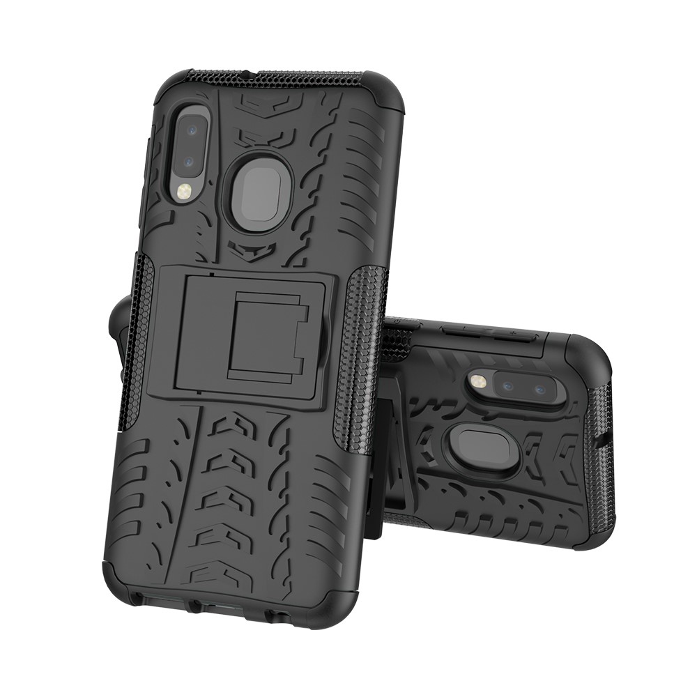 Case di Copertura Compressa di Protezione Anti-drop Custodia Anti-slip + Guscio Protettivo Per Tablet Ibrido TPU Con Cavalletto Per Samsung Galaxy A20e - Nero