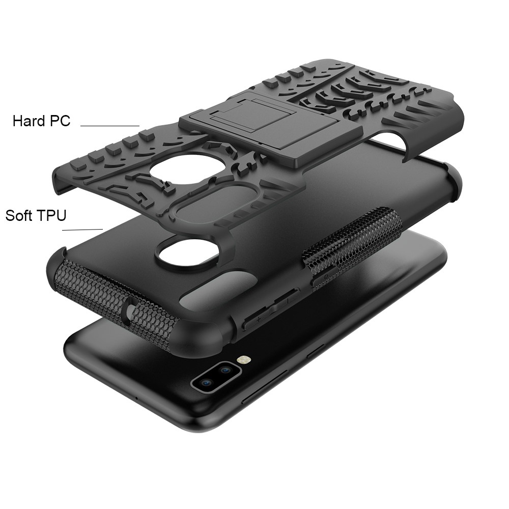 Anti-drop Good Protection Tablet Capa Caso Anti-deslizamento PC + TPU Híbrido Tablet Proteção Shell Com Kickstand Para Samsung Galaxy A20e - Preto