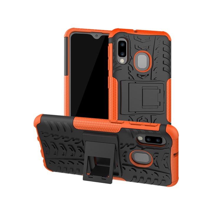 Anti-slip PC + TPU Hybrid Case with Kickstand for Samsung Galaxy A20e - Orange-1