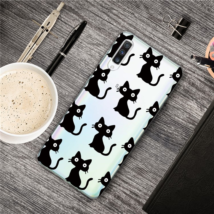 

Pattern Printing Clear TPU Cell Phone Shell Case for Samsung Galaxy A50/A50s/A30s - Black Cats, Galaxy A50