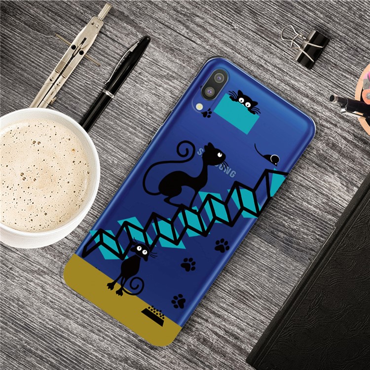 

Pattern Printing Clear TPU Cell Phone Cover Case for Samsung Galaxy M10 - Black Cats, Galaxy M10