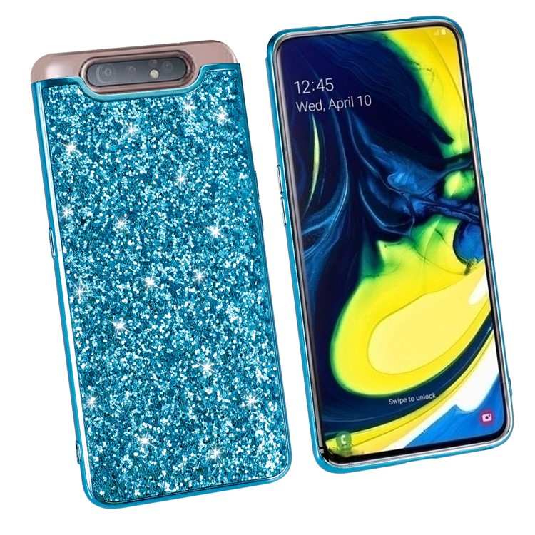 Glittering Sequins Electroplating TPU Frame+PC Phone Case for Samsung Galaxy A80/Galaxy A90 - Cyan-3