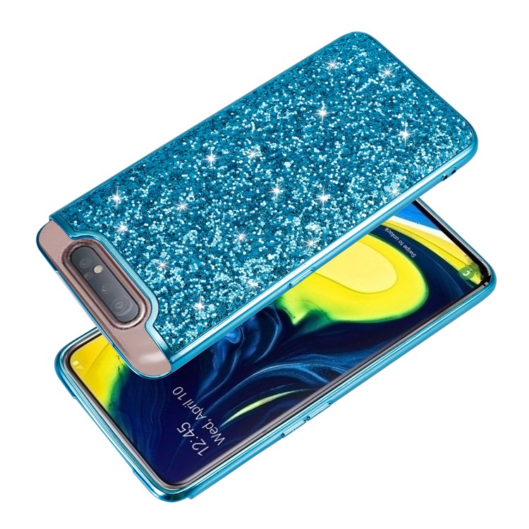 Glittering Sequins Electroplating TPU Frame+PC Phone Case for Samsung Galaxy A80/Galaxy A90 - Cyan-4