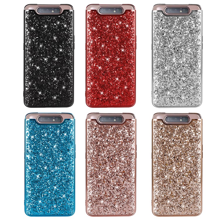 Glittering Sequins Electroplating TPU Frame+PC Phone Case for Samsung Galaxy A80/Galaxy A90 - Cyan-7