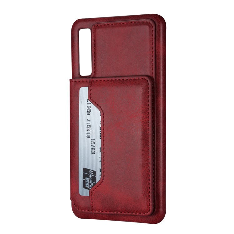 PU Leather + PC Card Holder Kickstand Phone Case for Samsung Galaxy A70 - Red-5