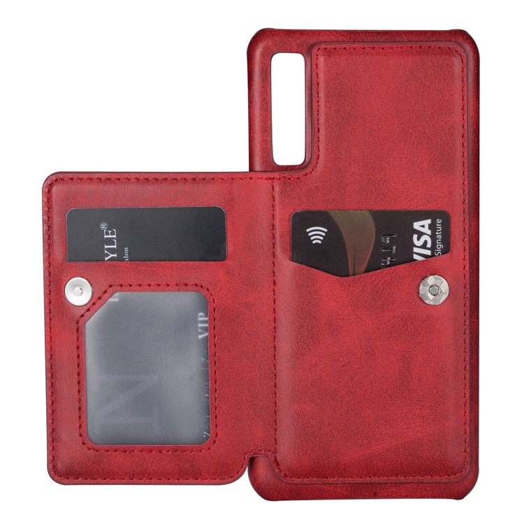 PU Leather + PC Card Holder Kickstand Phone Case for Samsung Galaxy A70 - Red-6