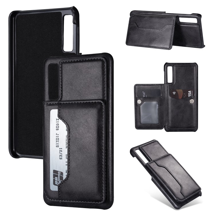 

PU Leather + PC Card Holder Kickstand Phone Case for Samsung Galaxy A70 - Black, Galaxy A70