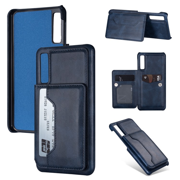 

PU Leather + PC Card Holder Kickstand Phone Case for Samsung Galaxy A70 - Blue, Galaxy A70