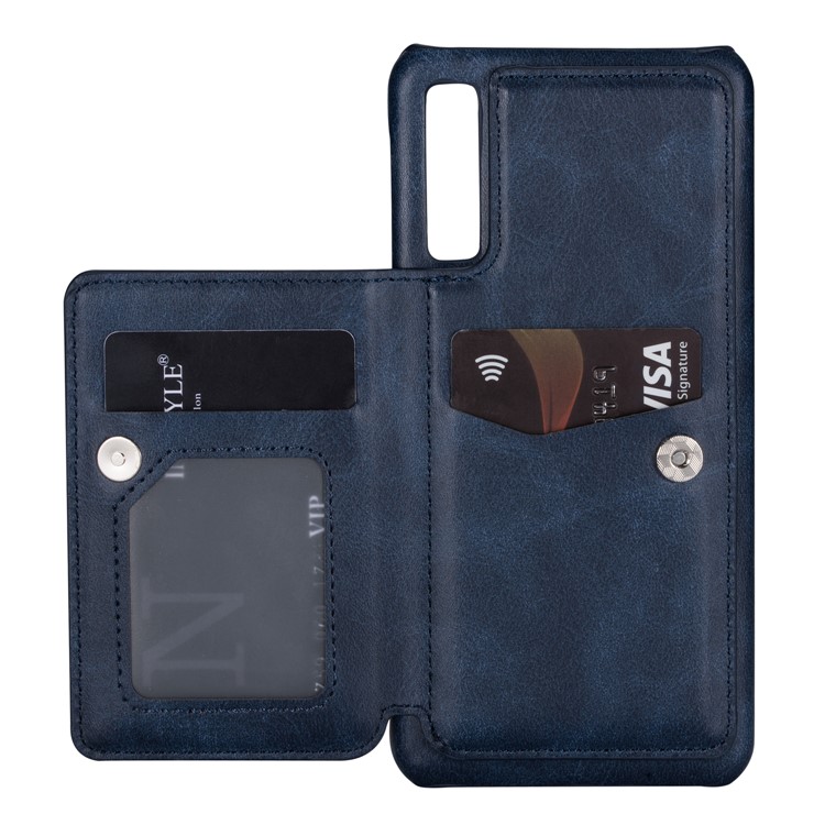 PU Leather + PC Card Holder Kickstand Phone Shell for Samsung Galaxy A50 - Blue-2