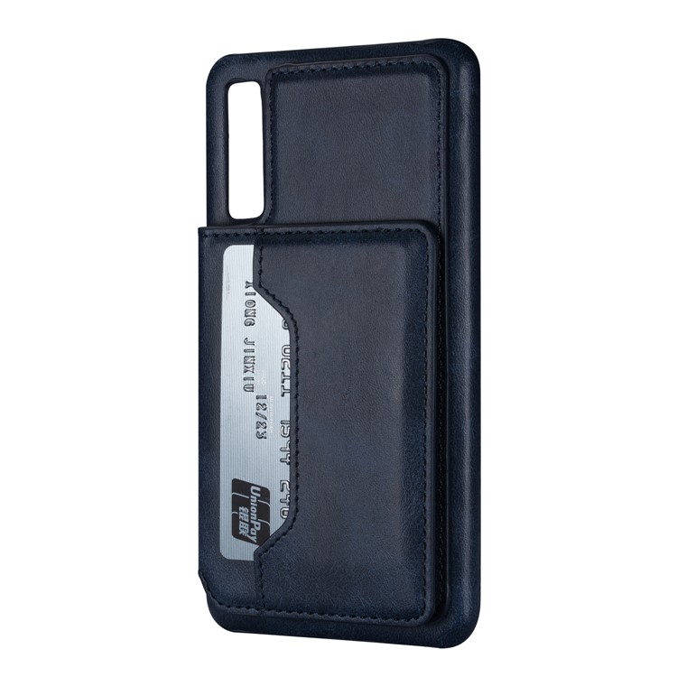 PU Leather + PC Card Holder Kickstand Phone Shell for Samsung Galaxy A50 - Blue-6