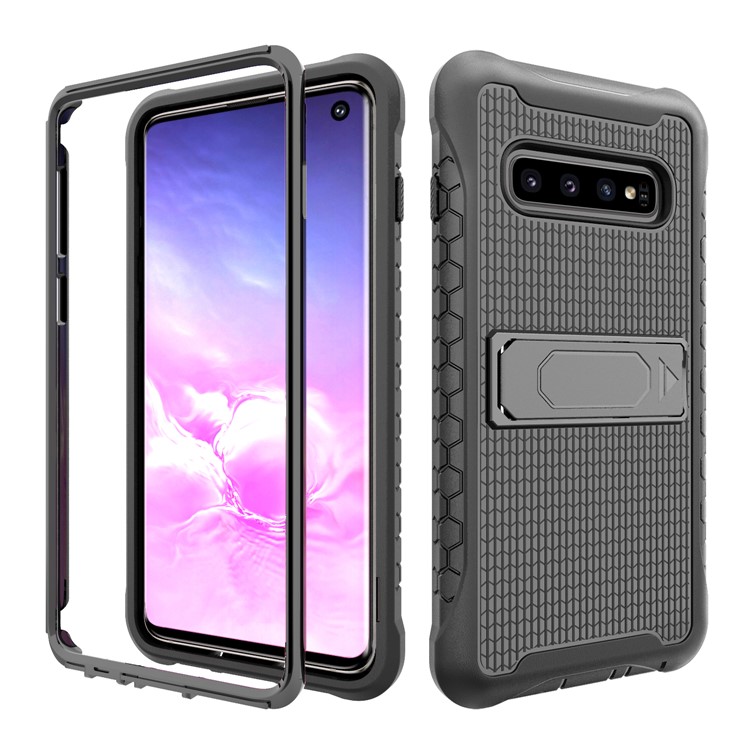 Football Grain PC + TPU Hybrid Case with Kickstand for Samsung Galaxy S10 - Black-11
